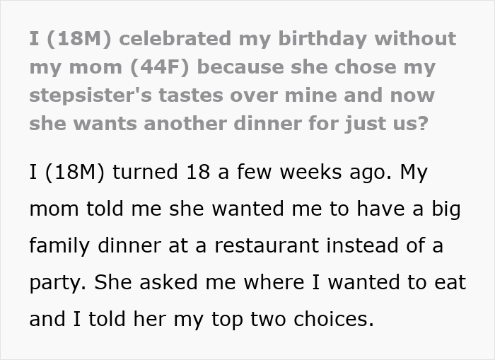 Mom Turns Son’s 18th B-Day Dinner Into Stepdaughter’s Fantasy Night, Fed-up Teen Finally Moves Out