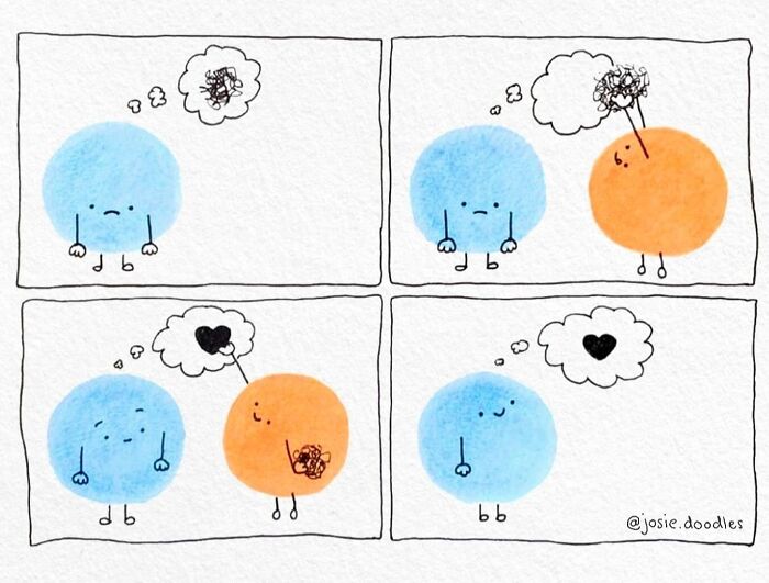 40 Wholesome Comics By Josie Doodles That Turn Emotions Into Tiny Watercolor Characters