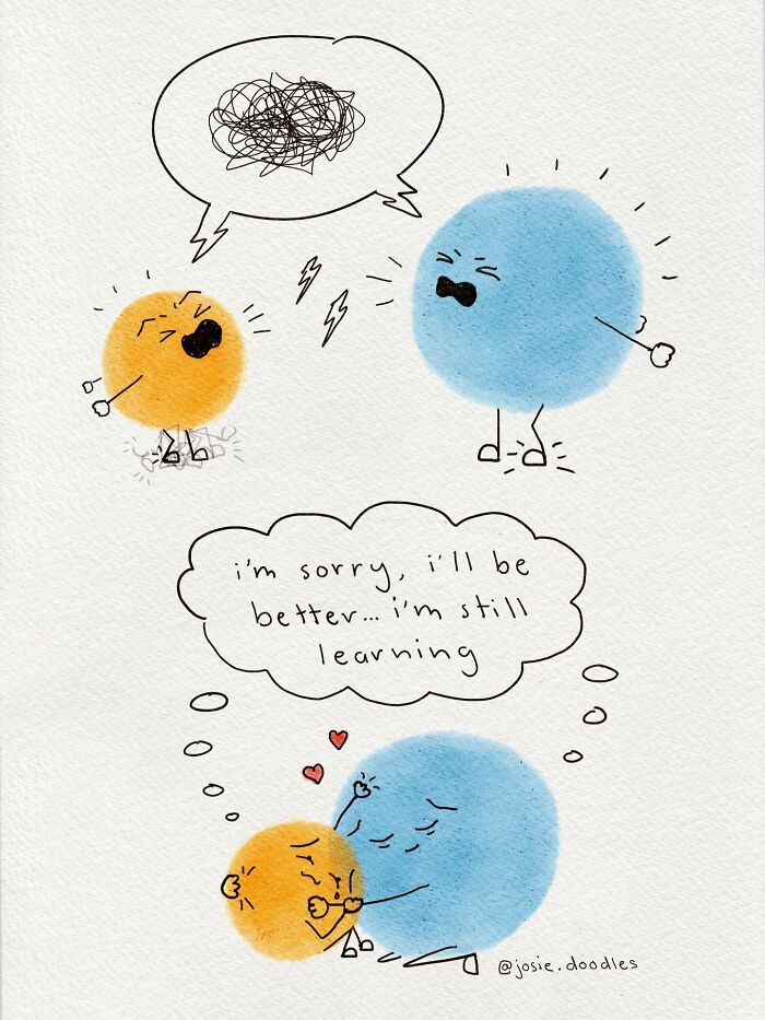 40 Wholesome Comics By Josie Doodles That Turn Emotions Into Tiny Watercolor Characters