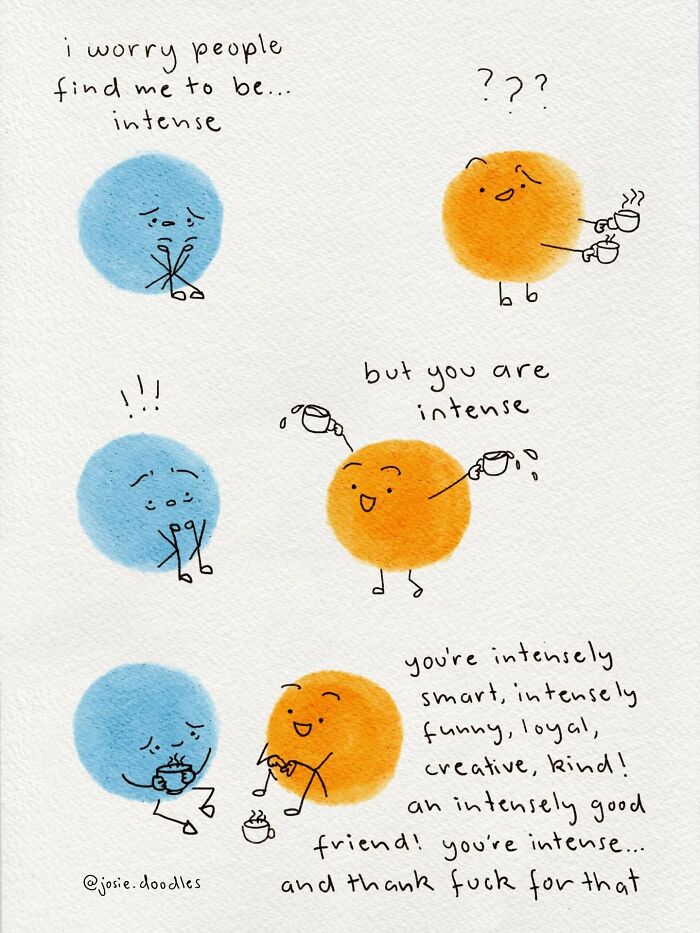 40 Wholesome Comics By Josie Doodles That Turn Emotions Into Tiny Watercolor Characters