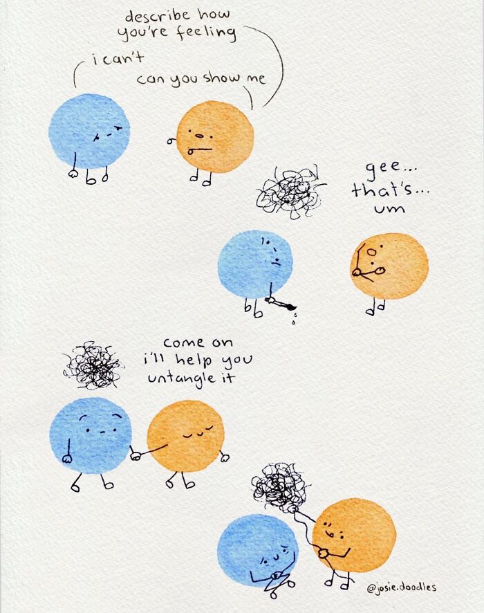 40 Wholesome Comics By Josie Doodles That Turn Emotions Into Tiny Watercolor Characters