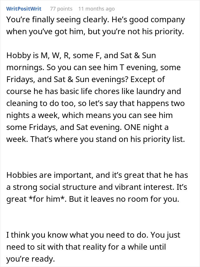 Woman Has A Moment Of Clarity And Dumps BF Who Tells Her What Is Actually Important To Him