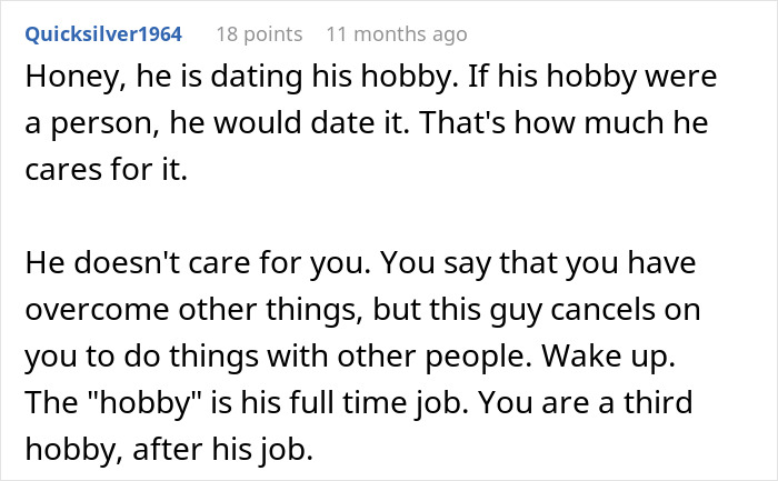 Woman Has A Moment Of Clarity And Dumps BF Who Tells Her What Is Actually Important To Him