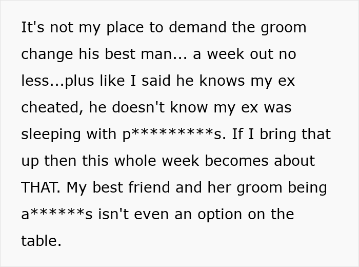 MOH’s Cheater Ex Is Best Man At Friend’s Wedding, She’s Frantic As She Can’t Even Look At Him