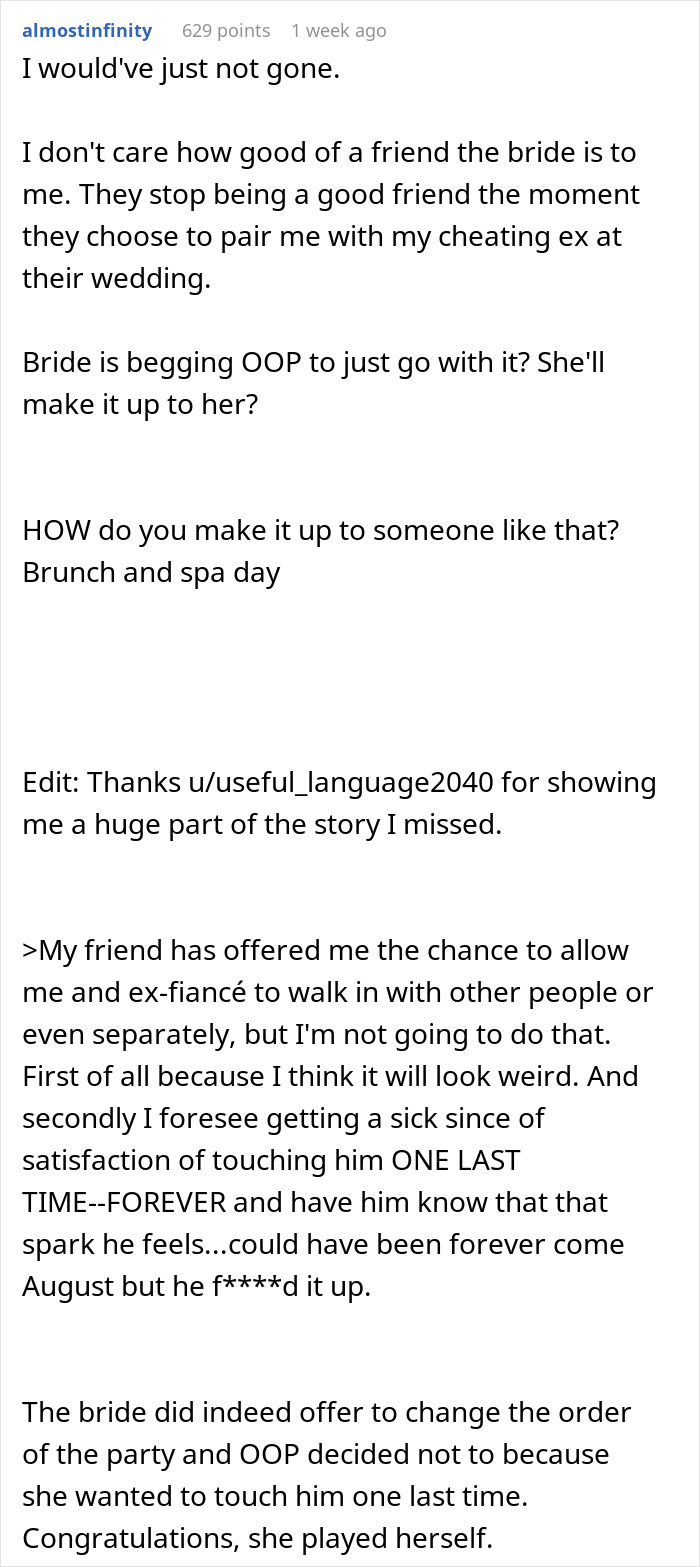 MOH’s Cheater Ex Is Best Man At Friend’s Wedding, She’s Frantic As She Can’t Even Look At Him