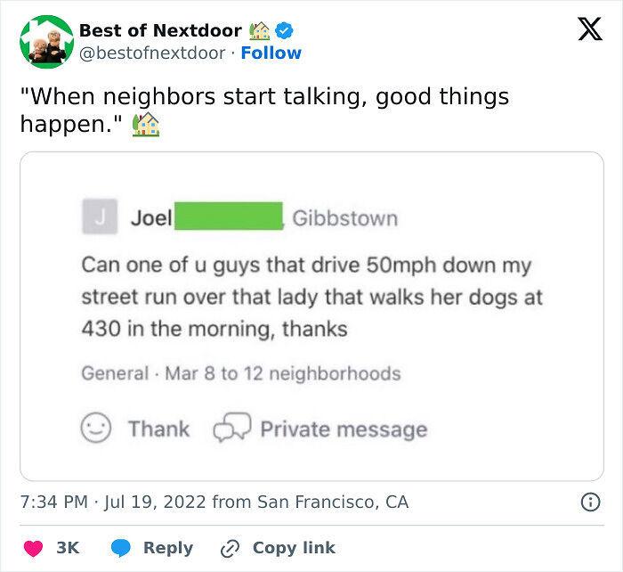 87 Unhinged And Entertaining Neighbor Antics Shared By This X Page (New Pics) 87 Unhinged And Entertaining Neighbor Antics Shared By This X Page (New Pics)