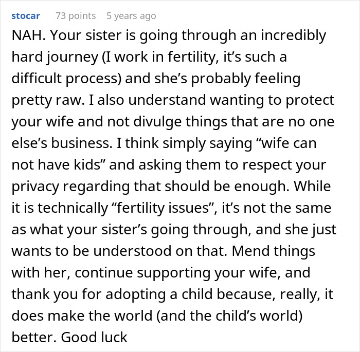 Guy Lies To Entire Family About Why He And Wife Adopted, Sister Completely Loses It