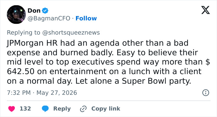 Fired JPMorgan Employee Wrongfully Terminated Over ‘Super Bowl’ Platter Just Won $4 Million In Explosive Case Fired JPMorgan Employee Wrongfully Terminated Over ‘Super Bowl’ Platter Just Won $4 Million In Explosive Case