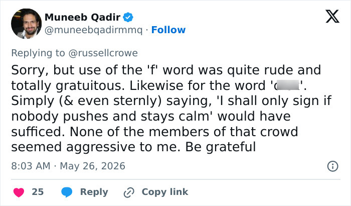 Russell Crowe Breaks Silence With Scathing Retort After Stern Demeanor With Fans Was Captured In Viral Video Russell Crowe Breaks Silence With Scathing Retort After Stern Demeanor With Fans Was Captured In Viral Video