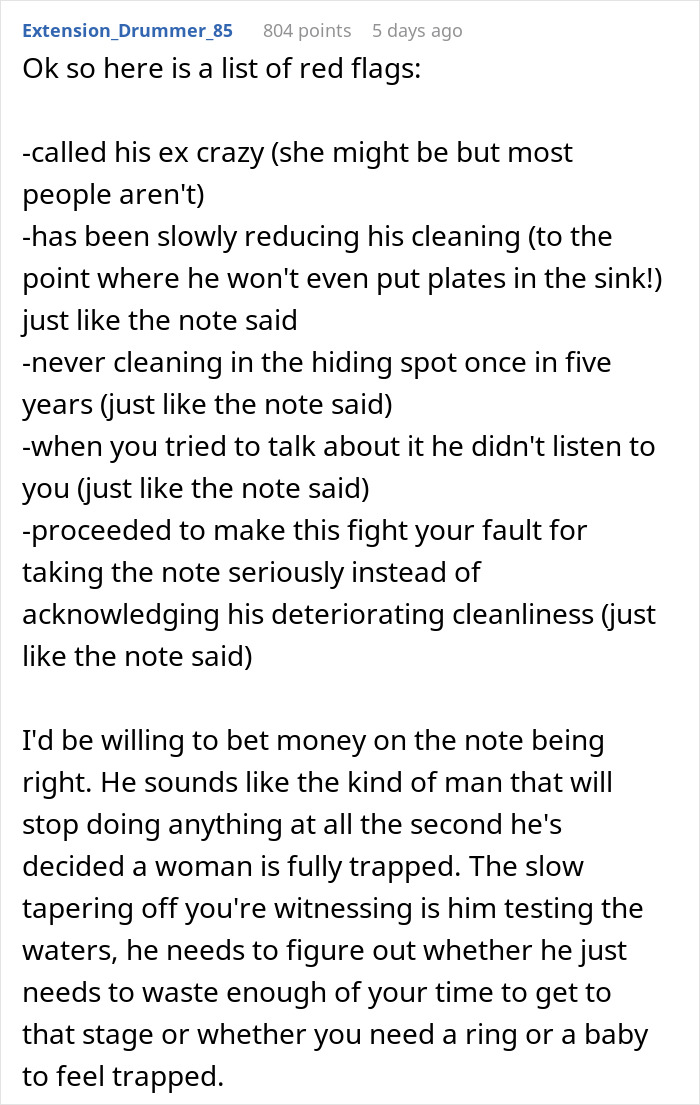 Woman Finds Boyfriend’s Ex’s Warning Note Hidden In His House, Realizes She Might Be Right Woman Finds Boyfriend’s Ex’s Warning Note Hidden In His House, Realizes She Might Be Right