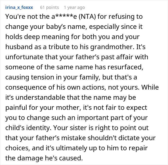 Woman Finds Out The Name She Gave Her Baby Has A Bad History In Her Family, Refuses To Change It Woman Finds Out The Name She Gave Her Baby Has A Bad History In Her Family, Refuses To Change It