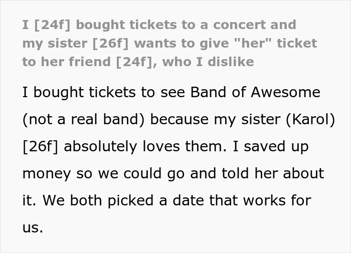 Woman Uses Concert Ticket To Appease Toxic Friend, Ends Up Hurting Sis As It Was A Gift From Her Woman Uses Concert Ticket To Appease Toxic Friend, Ends Up Hurting Sis As It Was A Gift From Her