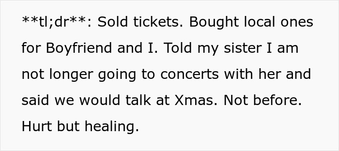 Woman Uses Concert Ticket To Appease Toxic Friend, Ends Up Hurting Sis As It Was A Gift From Her Woman Uses Concert Ticket To Appease Toxic Friend, Ends Up Hurting Sis As It Was A Gift From Her