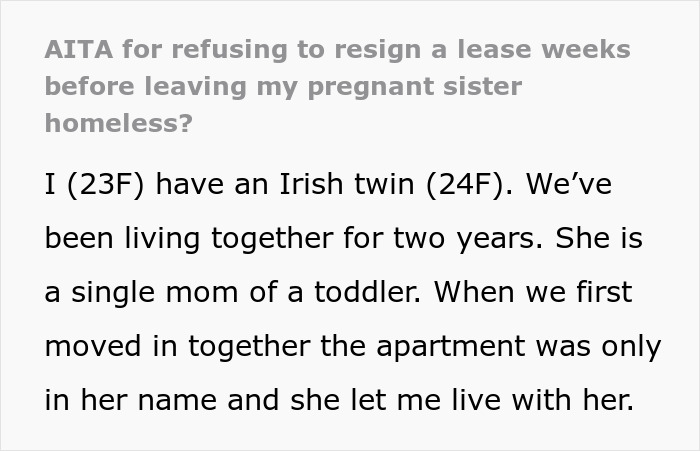23YO Helps Struggling Sis With Rent And Childcare, Drops An Ultimatum As She’s Pregnant Again 23YO Helps Struggling Sis With Rent And Childcare, Drops An Ultimatum As She’s Pregnant Again