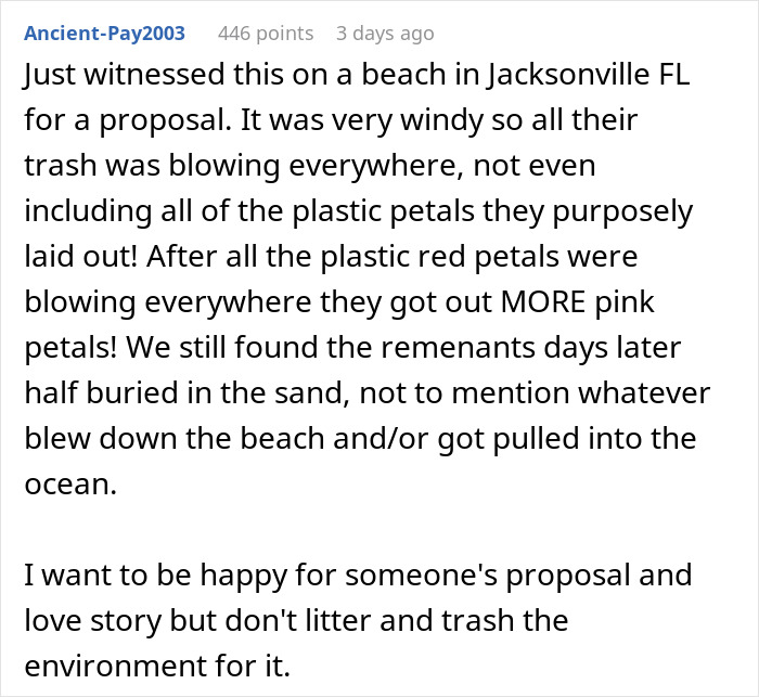 Couple Leaves Behind Fake Petals On Beach After Proposal, Sparks Fury After Photographer Exposes Them Couple Leaves Behind Fake Petals On Beach After Proposal, Sparks Fury After Photographer Exposes Them