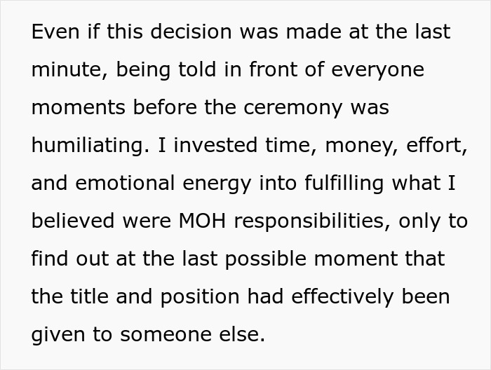 Woman Takes Her MOH Responsibilities Seriously, Bride Makes Her Regret It Woman Takes Her MOH Responsibilities Seriously, Bride Makes Her Regret It