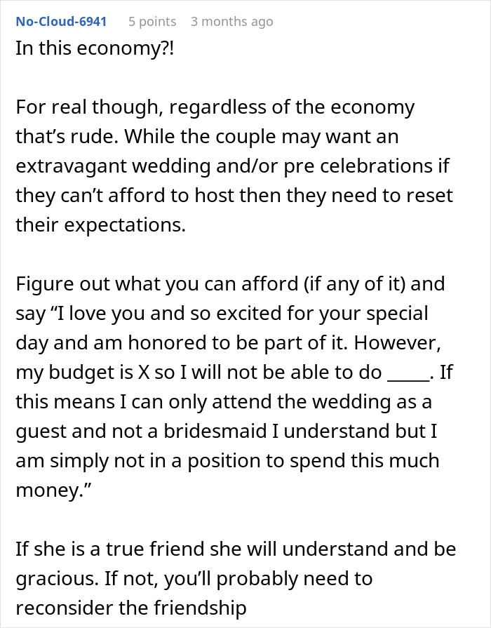 &ldquo;In This Economy?&rdquo;: Friend&rsquo;s Wedding Turns Into A Financial Nightmare For One Bridesmaid