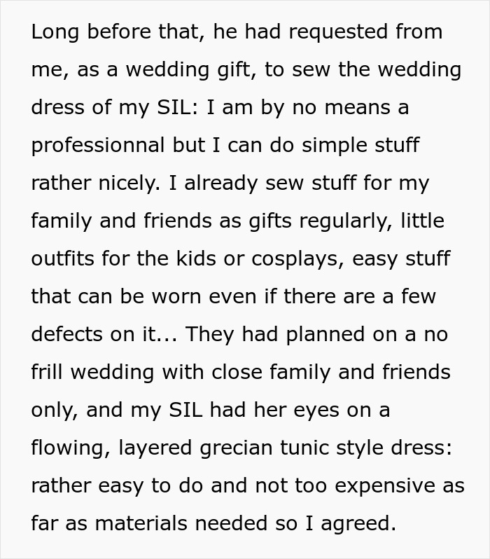 Woman Is In A Lose-Lose Situation When SIL Asks To Make Her An Elaborate Wedding Dress