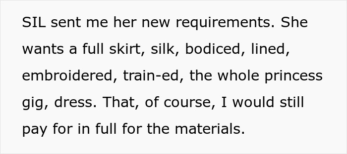 Woman Is In A Lose-Lose Situation When SIL Asks To Make Her An Elaborate Wedding Dress