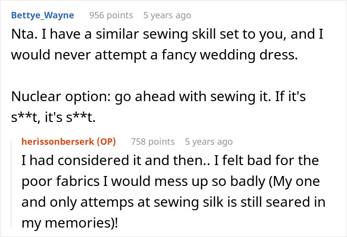 Woman Is In A Lose-Lose Situation When SIL Asks To Make Her An Elaborate Wedding Dress