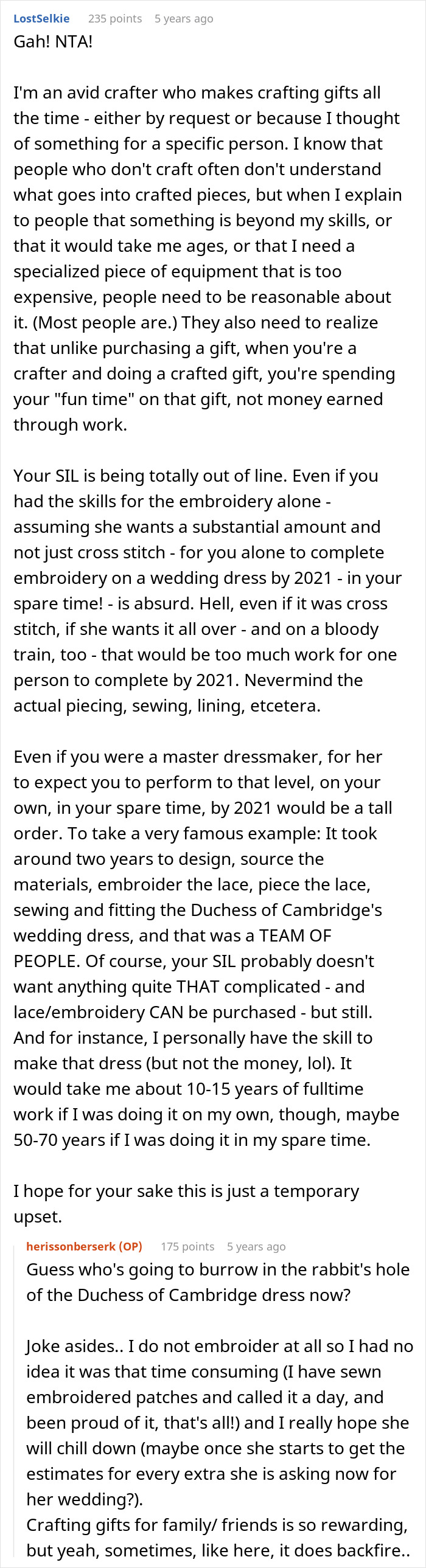 Woman Is In A Lose-Lose Situation When SIL Asks To Make Her An Elaborate Wedding Dress