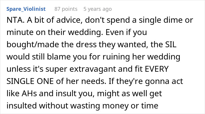 Woman Is In A Lose-Lose Situation When SIL Asks To Make Her An Elaborate Wedding Dress