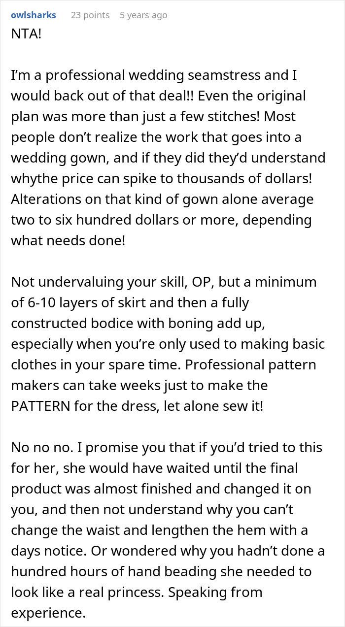 Woman Is In A Lose-Lose Situation When SIL Asks To Make Her An Elaborate Wedding Dress