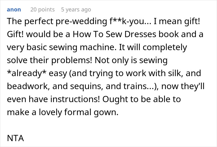 Woman Is In A Lose-Lose Situation When SIL Asks To Make Her An Elaborate Wedding Dress