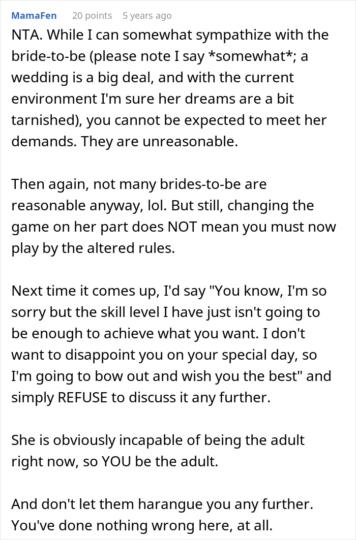 Woman Is In A Lose-Lose Situation When SIL Asks To Make Her An Elaborate Wedding Dress