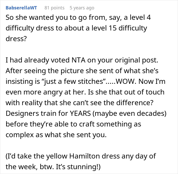 Woman Is In A Lose-Lose Situation When SIL Asks To Make Her An Elaborate Wedding Dress