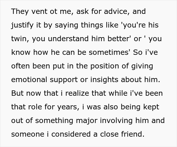 Woman Finds Out Friends Hid A Secret About Her Twin Brother, Realizes She Was The Only One Left Out