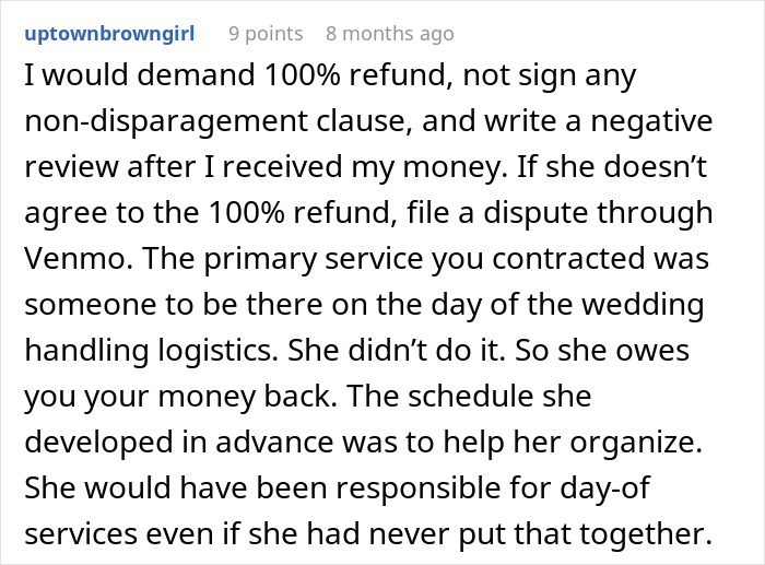 Coordinator Cancels Wedding 24 Hours Before The Wedding, Then Tries To Silence The Bride