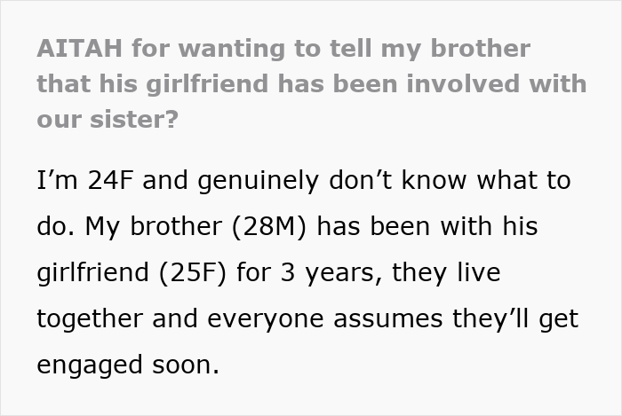 Woman Finds Explicit Photos Of Her Bro’s GF And Her Sis, Sickened By The Thought Of What It Means