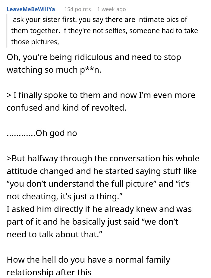 Woman Finds Explicit Photos Of Her Bro’s GF And Her Sis, Sickened By The Thought Of What It Means