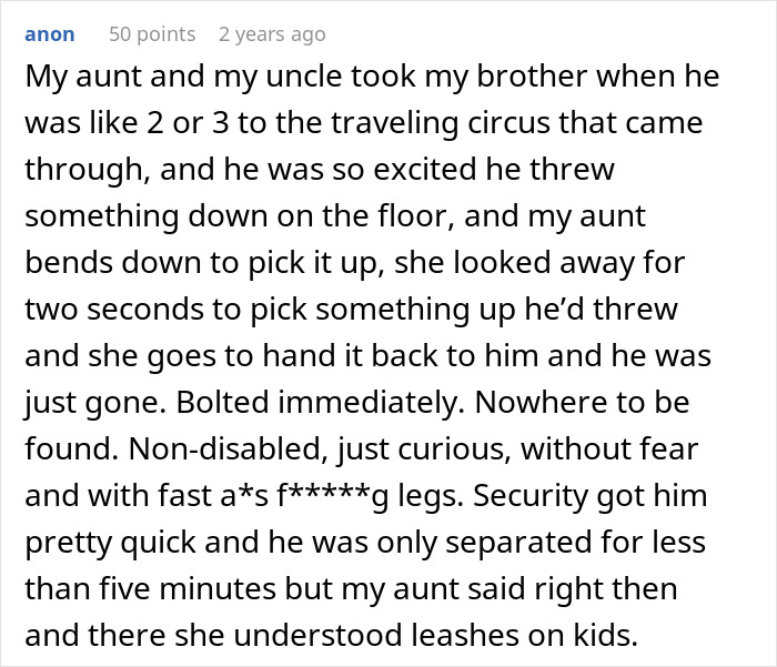 Mom Uses Harness On Autistic Kid, Old Woman Thinks It’s Just Bad Parenting, Kid Ends Up Missing