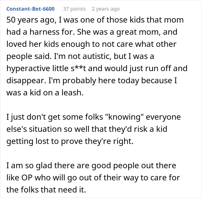 Mom Uses Harness On Autistic Kid, Old Woman Thinks It’s Just Bad Parenting, Kid Ends Up Missing