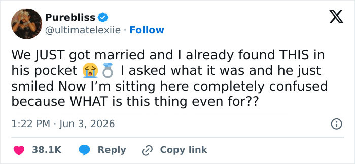 Newly Married Woman Finds Bizarre Object In Husband&rsquo;s Pocket, Netizens Flood Social Media With Wild Theories
