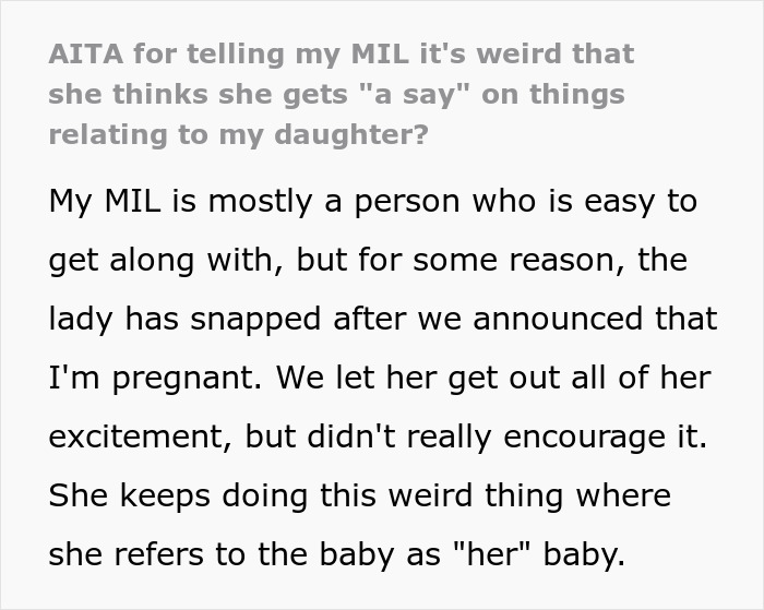 &ldquo;Refers To The Baby As &lsquo;Her&rsquo; Baby&rdquo;: MIL Loses Her Mind When She Finds Out She&rsquo;s Getting A Grandchild