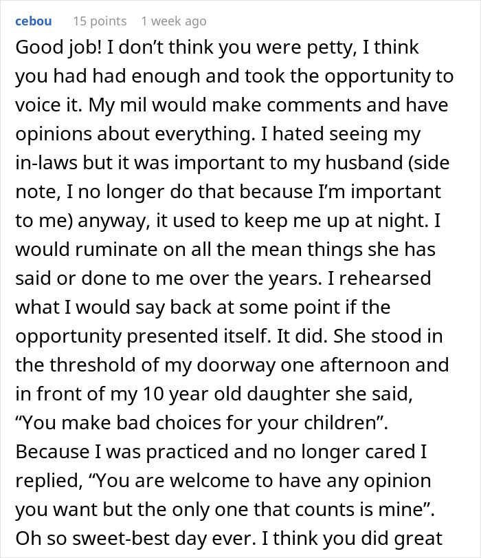 Woman Endures A Decade Of Snide Comments From MIL, Finally Gets Her Revenge In Public