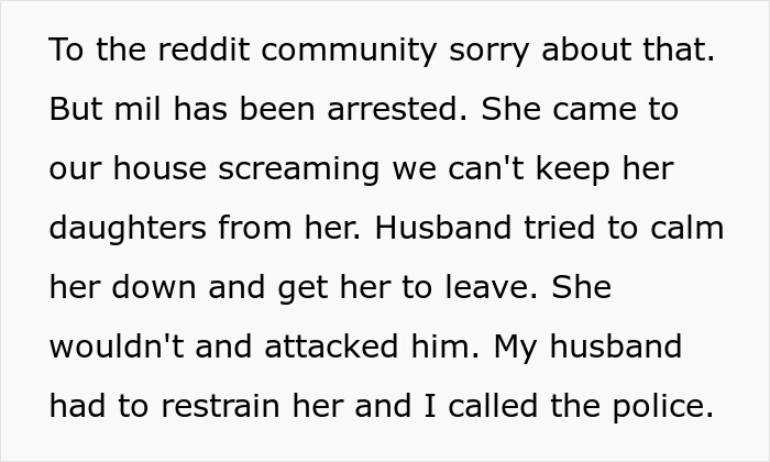 MIL Lies To 6YO That She’s Going To Lose Mom, Gets Banned From Kids’ Lives And Arrested MIL Lies To 6YO That She’s Going To Lose Mom, Gets Banned From Kids’ Lives And Arrested