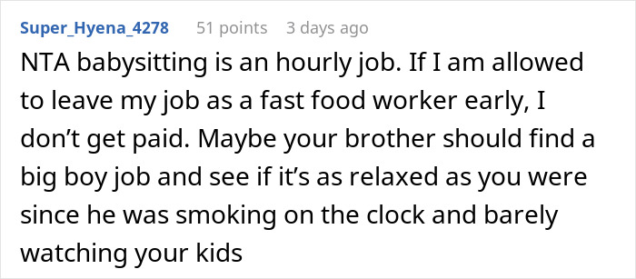 Guy Babysits For Sis Half A Day Then Demands Full-Day Pay, Turns A Family Favor Into A Family Feud