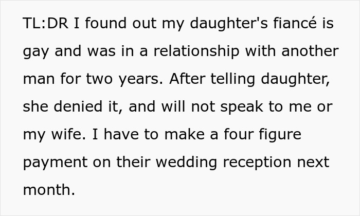 Guy Finds Out That Daughter’s Fiancé Dated Men Before, She’s Mad As He Wants Her To Sign A Prenup Guy Finds Out That Daughter’s Fiancé Dated Men Before, She’s Mad As He Wants Her To Sign A Prenup