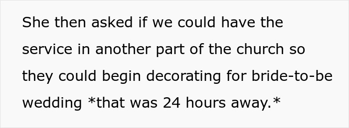 Woman Crashes Memorial Service To Decorate For Wedding, Has A Meltdown When Pastor Shuts Her Down Woman Crashes Memorial Service To Decorate For Wedding, Has A Meltdown When Pastor Shuts Her Down