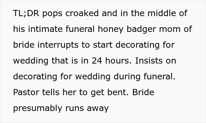 Woman Crashes Memorial Service To Decorate For Wedding, Has A Meltdown When Pastor Shuts Her Down Woman Crashes Memorial Service To Decorate For Wedding, Has A Meltdown When Pastor Shuts Her Down