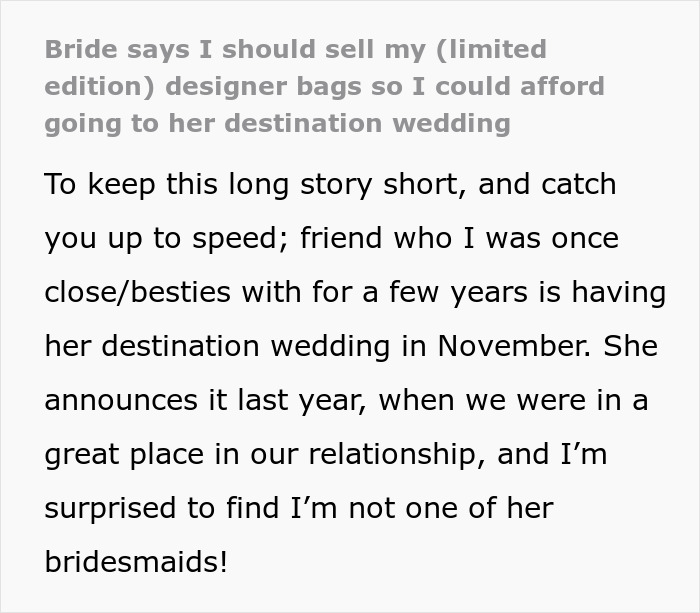 Broke Woman Tells Bride She Can No Longer Afford Her Destination Wedding, Her Response Floors Her