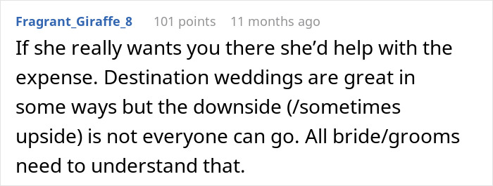 Broke Woman Tells Bride She Can No Longer Afford Her Destination Wedding, Her Response Floors Her