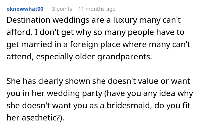 Broke Woman Tells Bride She Can No Longer Afford Her Destination Wedding, Her Response Floors Her