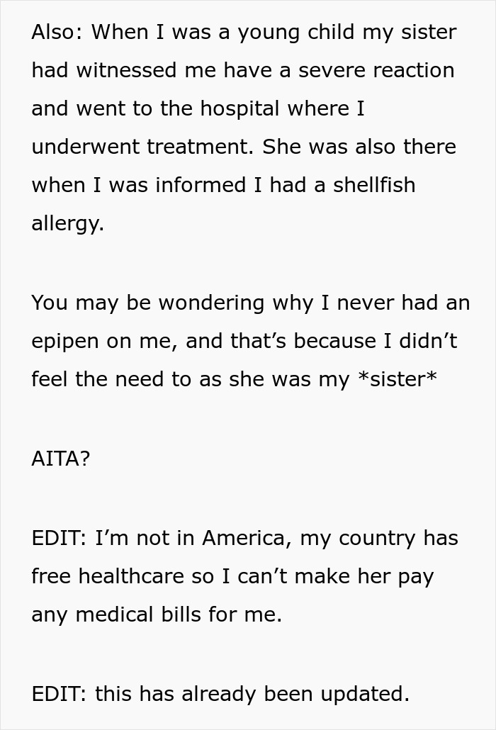 Sister Thinks Woman’s Allergy Is A Lie, Her “Test” Gets Her Arrested Sister Thinks Woman’s Allergy Is A Lie, Her “Test” Gets Her Arrested