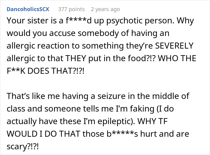 Sister Thinks Woman’s Allergy Is A Lie, Her “Test” Gets Her Arrested Sister Thinks Woman’s Allergy Is A Lie, Her “Test” Gets Her Arrested