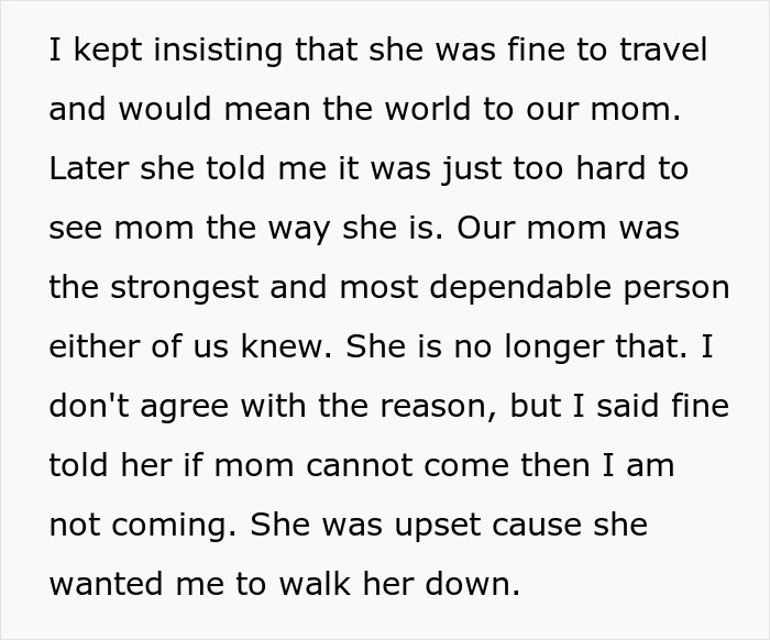 Sibling Boycotts Wedding As Bride Won’t Invite Mom With Dementia, Drama Ensues As Bride Is Exposed Sibling Boycotts Wedding As Bride Won’t Invite Mom With Dementia, Drama Ensues As Bride Is Exposed